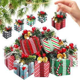 15 Pcs Christmas Tree Mini Gift Boxes Christmas Tree Hanging Decorations with Bells Christmas Indoor and Outdoor Ornaments Festive Decoration