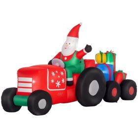9ft Christmas Inflatables Outdoor Decorations Santa Claus Driving Trailer with Colorful Gift Boxes, Blow-Up LED Yard Christmas Decor for Lawn Ga (Option: Red-320x320x190 mm)