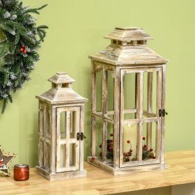 2 Pack 28"/20" Large Rustic Lantern Decorative (Option: Natural Wood-380x380x800 mm)