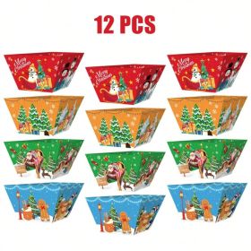 12 PCS Christmas Paper Food Tray Xmas Decorations Christmas Gingerbread Man Disposable Snack Popcorn Bowl Popcorn Containers Boxes For Winter Chr (Option: 12pcs)