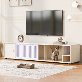 Modern Cream White TV Stand With Storage, Cat Litter Box Enclosure With Removable Sliding Door (Option: Cream White)