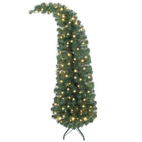 5 ft Prelit Christmas Tree, Whimsical Xmas Tree Slim High Mountain Fir with 100 LEDs and Metal Stand, Green (Option: Green-864x171x191 mm)