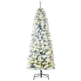 6ft Pre-Lit Snow-Flocked Slim Douglas Fir Artificial Christmas Tree with Realistic Branches, 250 LED Lights and 462 Tips (Option: Green-880x300x320 mm)