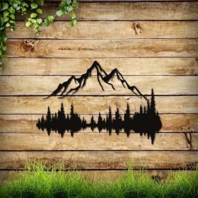 Large Black Metal Wall Art Set Of 2 - Mountain Forest Tree Sculpture Wall (Option: Wrought iron decoration)