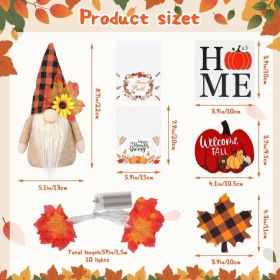 Fall Gnome Tiered Tray Decorations Set Farmhouse Pumpkin Decor Autumn Maple Leaf Table Centerpieces With Fall String Lights Thankgiving Day Fall (Option: W13667821)