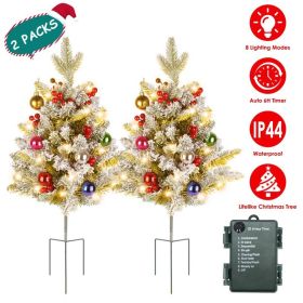 2Pcs Solar Powered Lighted Christmas Tree Urn Filler With Light Artificial Xmas Trees Light With Berries Decor Balls (Option: Battery Type)