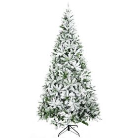 HOMCOM 9' Tall Unlit Snow Flocked Pine Artificial Christmas Tree With Realistic Branches, Green (Option: Green)