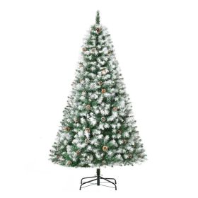 HOMCOM 6ft Unlit Snow-Dusted Full Fir Artificial Christmas Tree With Realistic Branches, 61 Pine Cones And 800 Tips (Option: Green)