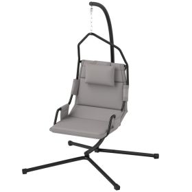 Hammock Chair With Stand And PA Coating Cushion, Hanging Swing Chair With Steel Frame For Indoor And Outdoor, Gray (Option: Gray)
