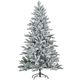 HOMCOM 6ft Snow Flocked Artificial Christmas Tree With 994 Tips, Foldable Metal Stand, Easy Assembly, Hinged Xmas Tree For Home, Office, Holiday, (Option: Green)