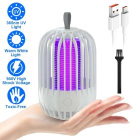 1Pc 900V High Voltage Cordless Indoor Bug Zapper Type C Rechargeable Mosquito Lamp Trap Portable Electric Mosquito Killer With Hanging Strap Nigh (Option: White)
