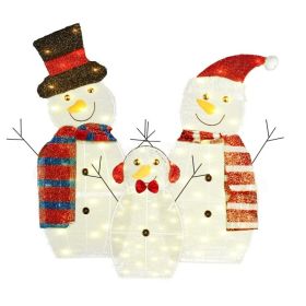 3Pcs 2D Christmas Snowman Yard Decoration Snowman Family Outdoor Decoration With 90Pcs LED Warm Yellow Lights 8 Lighting Modes IP44 Waterproof Fo (Option: Battery Box)